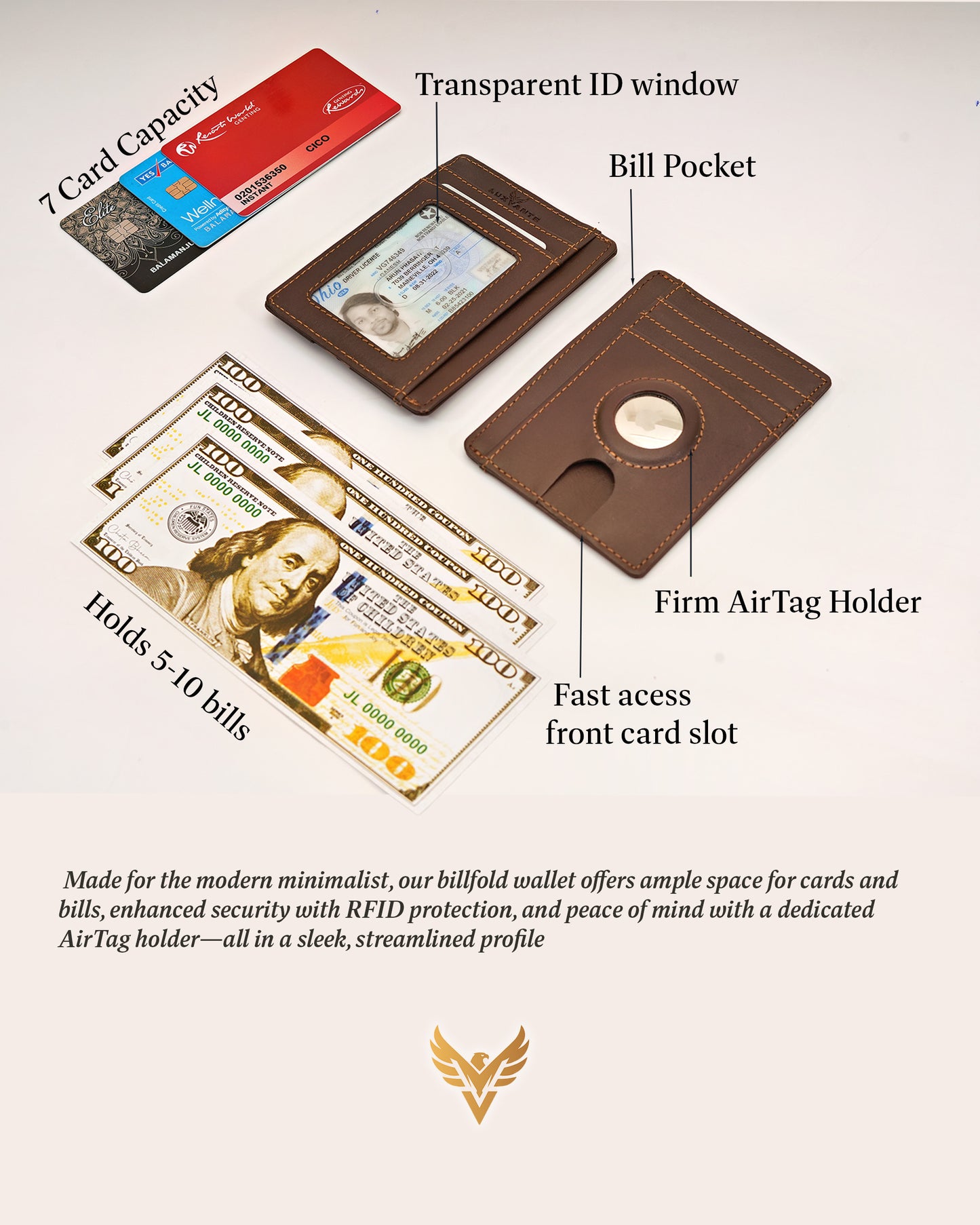 Luxvante Airtag Cardholder Wallet - RFID blocking slim minimalist front pocket leather Wallet- (Roasted Coffee)