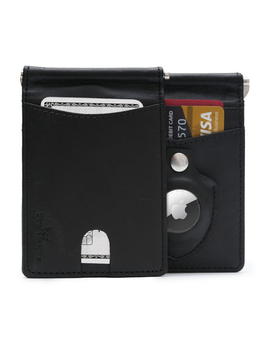 Luxvante Minimalist airtag wallet - Rfid blocking slim money clip wallet for men - Genuine leather front pocket wallet