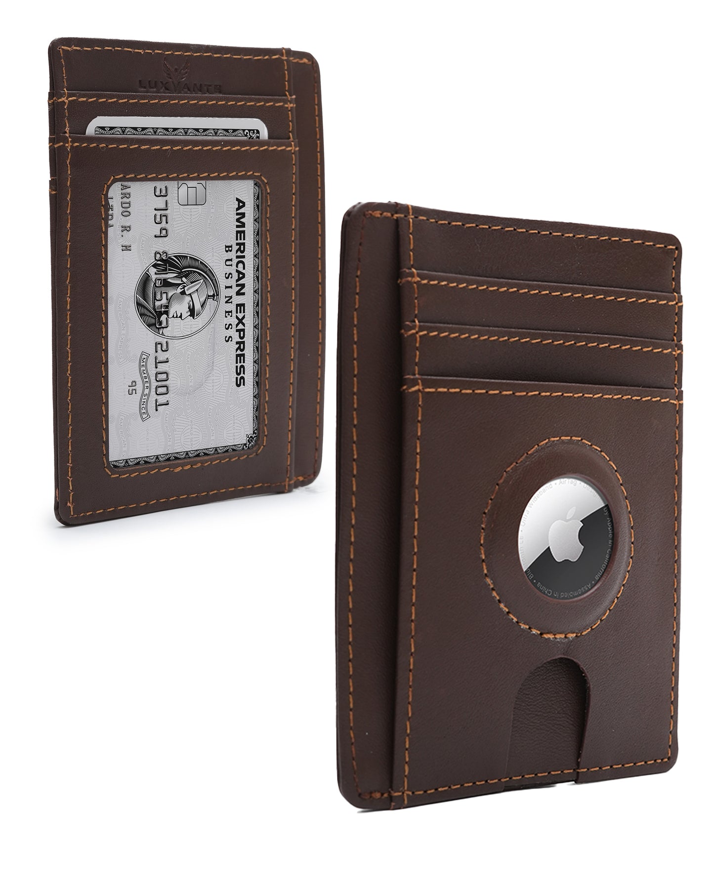 Luxvante Airtag Cardholder Wallet - RFID blocking slim minimalist front pocket leather Wallet- (Roasted Coffee)
