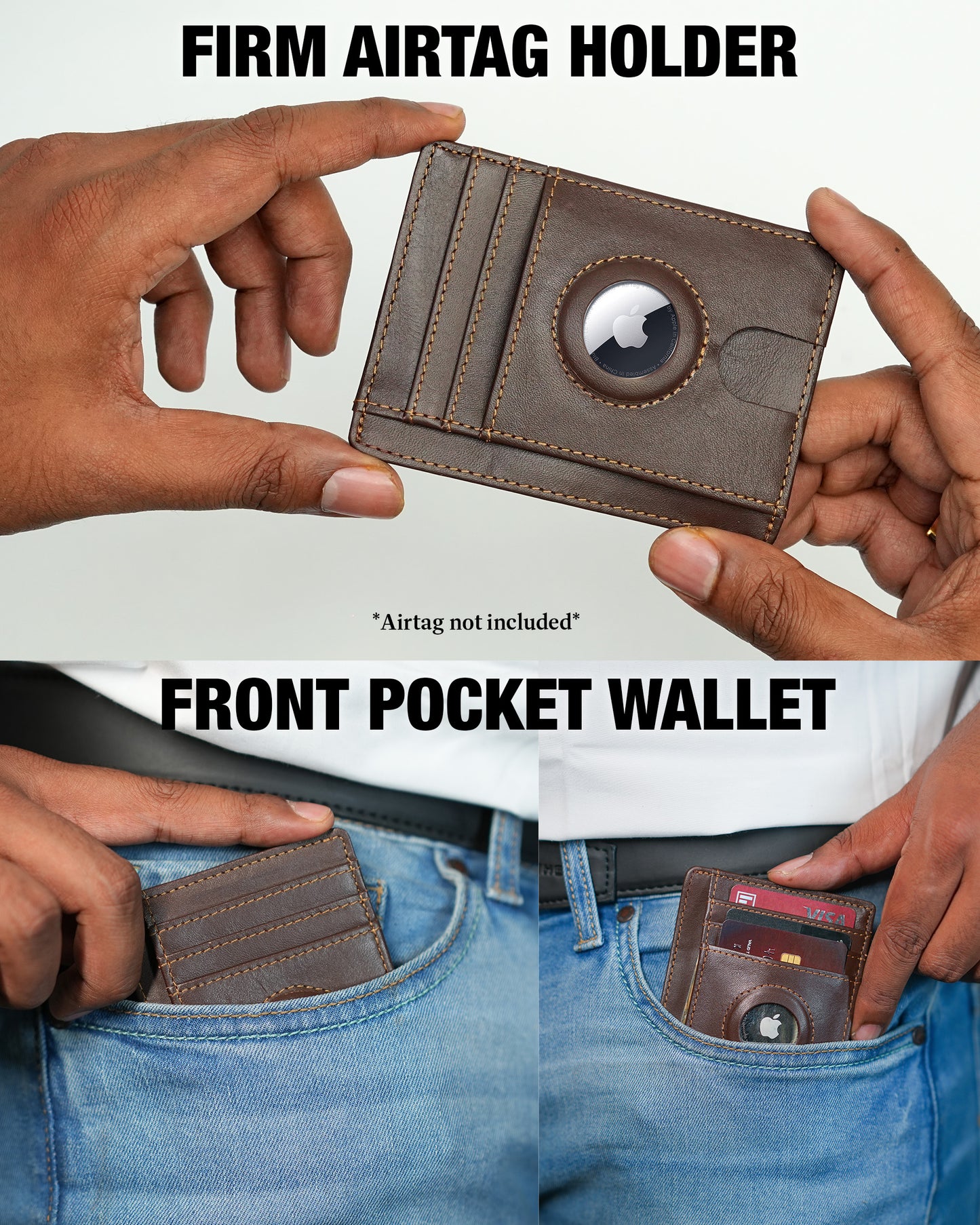 Luxvante Airtag Cardholder Wallet - RFID blocking slim minimalist front pocket leather Wallet- (Roasted Coffee)