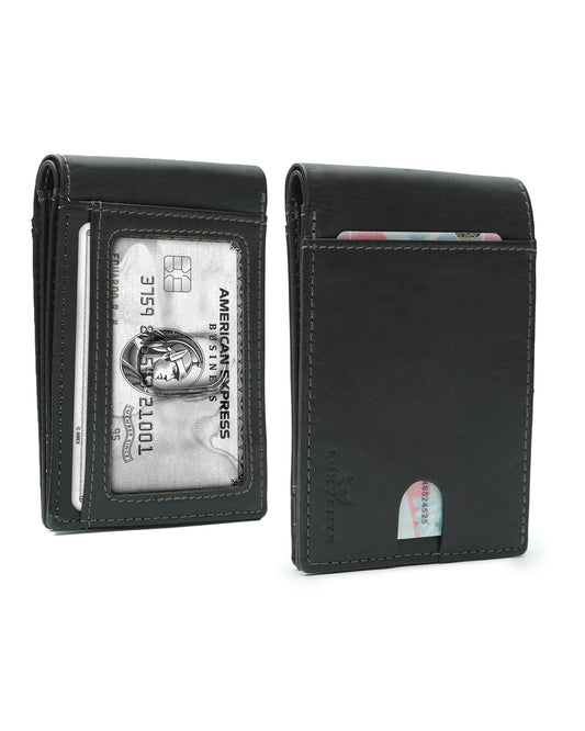 Minimalist Slim wallet for men - Front pocket leather wallet with single cash pocket bifold wallet RFID blocking card wallet for men