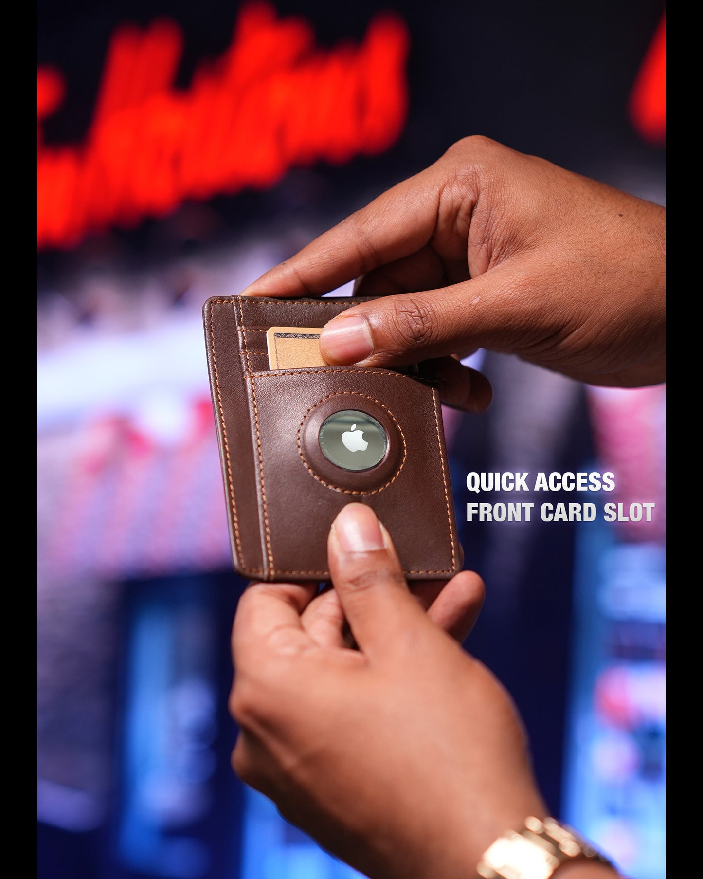 Luxvante Airtag Cardholder Wallet - RFID blocking slim minimalist front pocket leather Wallet- (Roasted Coffee)